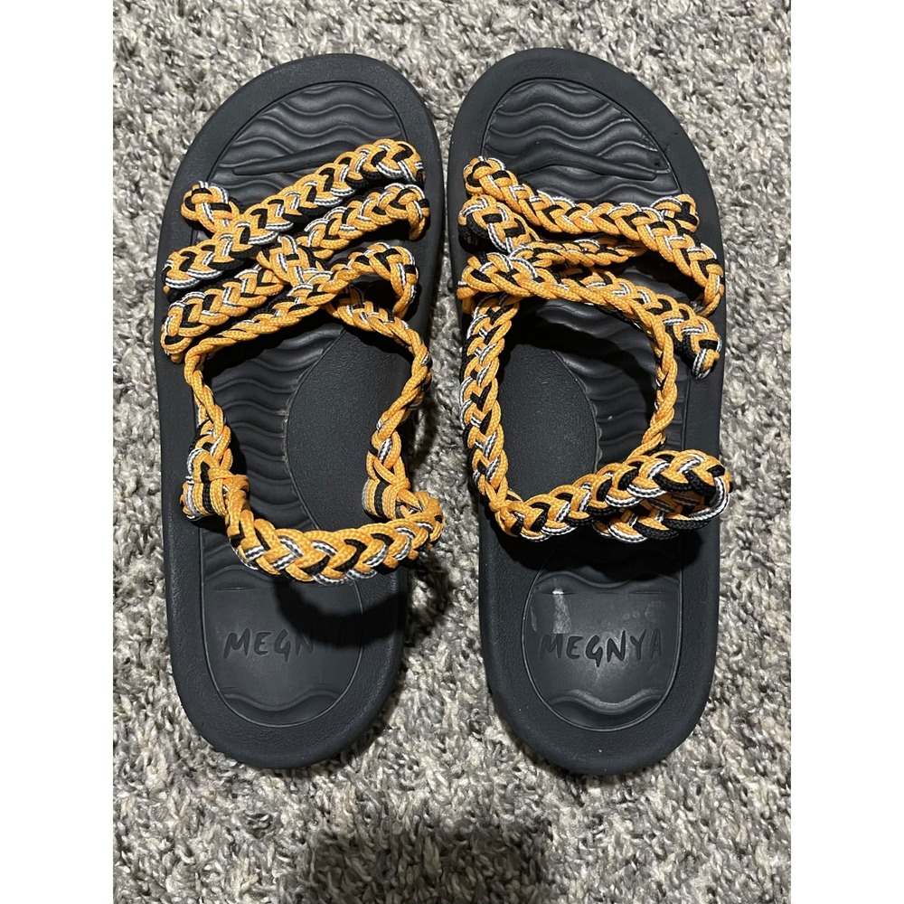 MEGNYA Women Braided Rope Sandals Yellow Black Athletic Hiking Strappy Size 9